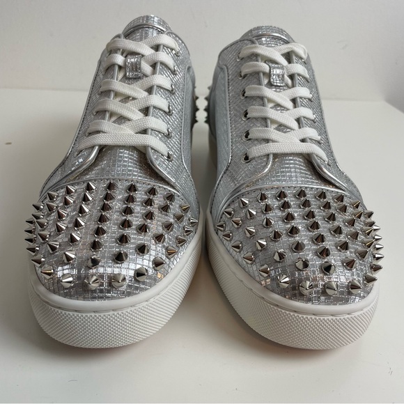 Christian Louboutin Low Sneaker Vieira 2 Spike Men 45.5 Silver Glittered Leather - Picture 5 of 15